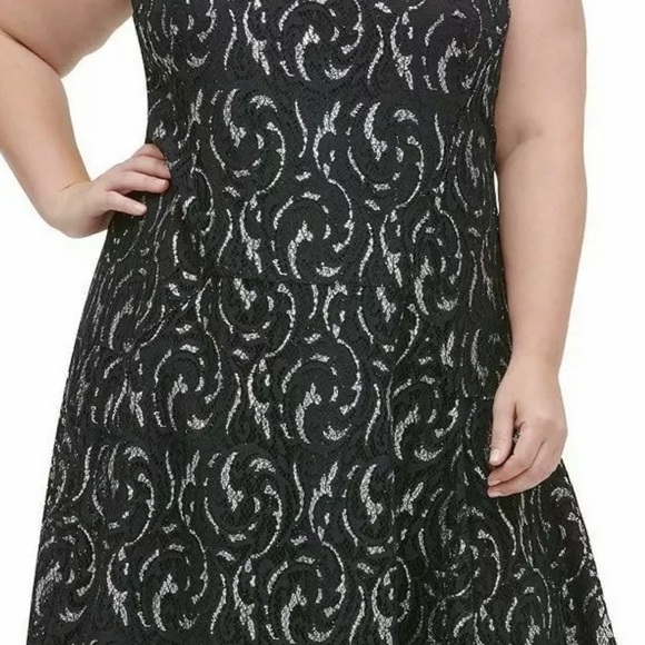 Tommy Hilfiger women’s black lace metallic fit flare dress - Picture 1 of 11